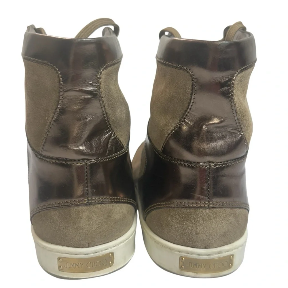Jimmy Choo Brown and Metallic High-Top Sneakers Size 38 1/2